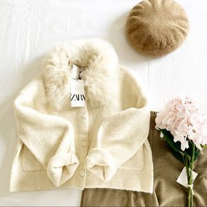 Zara fur lapel knit jacket